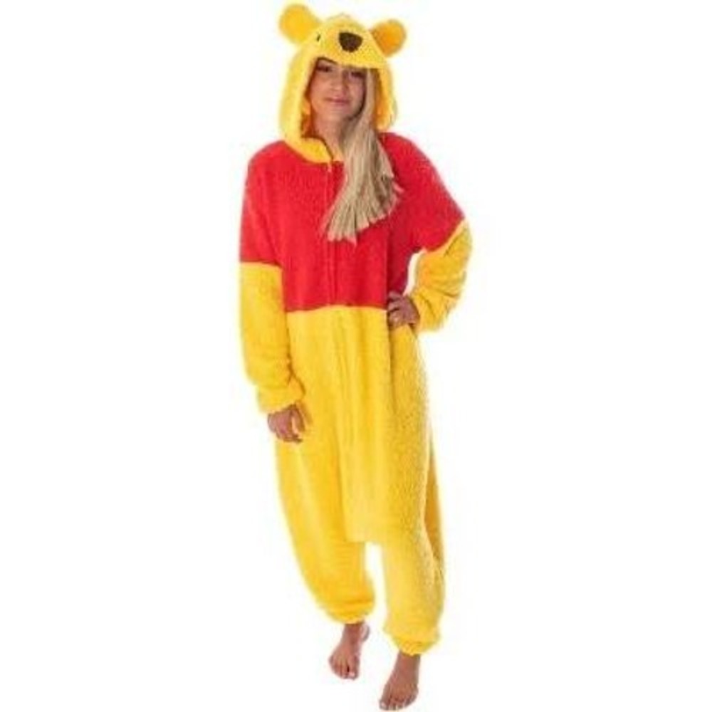 Winnie the Pooh Kigurumi Pajamas Costume Adult‎ L Hooded One Piece Yellow Red #S